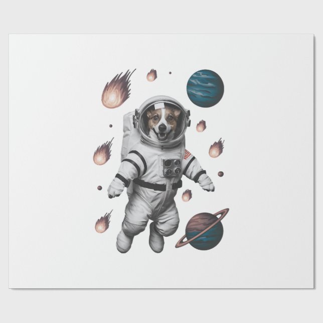 Papier Cadeau Aventure spatiale avec un chien astronaute (Plat)