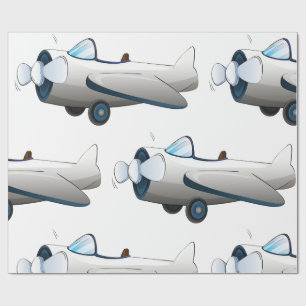 Papier Cadeau Avion à hélice de dessin animé blanc Style Rétro V