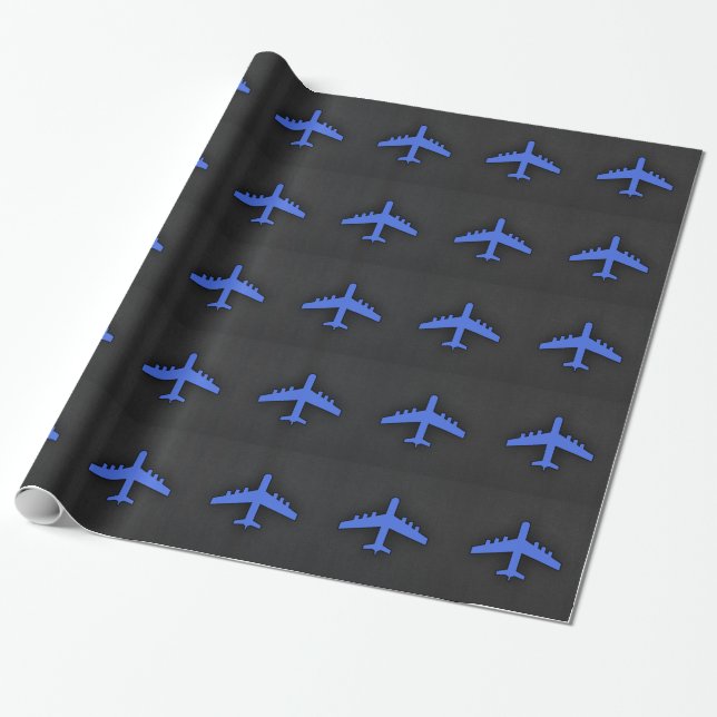 Papier Cadeau Avion bleu royal (Déroulé)
