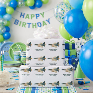 Papier Cadeau Avion de chasse camouflage garçon 1er anniversaire