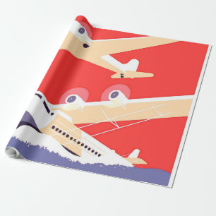 Papier Cadeau Avion en vol vintage WPA coloré