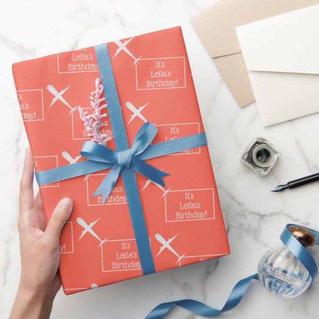 Papier Cadeau Avion & Nom Indicateur, Anniversaire de enfant Per (Cadeaux)
