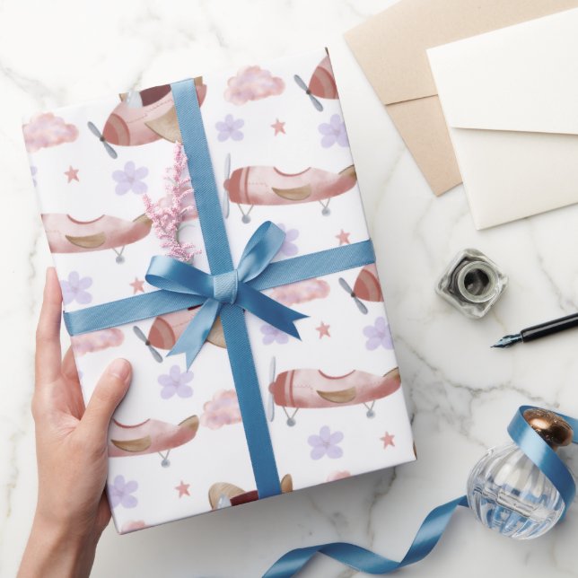 Papier Cadeau Avion Rose Aquarelle (Cadeaux)