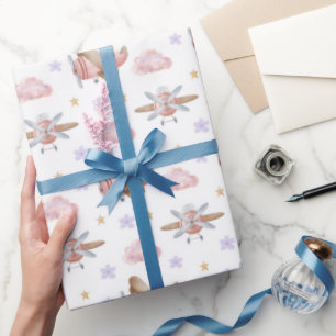 Papier Cadeau Avion Rose Aquarelle