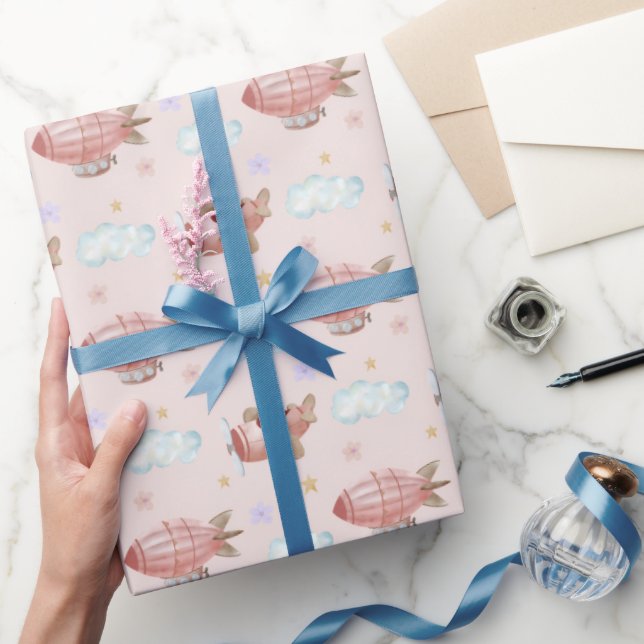 Papier Cadeau Avion Rose Aquarelle (Cadeaux)