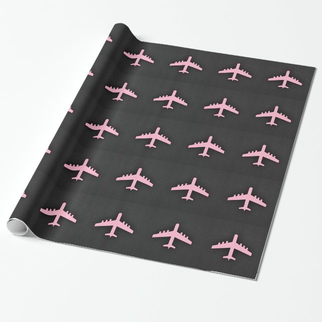 Papier Cadeau Avion rose clair (Déroulé)