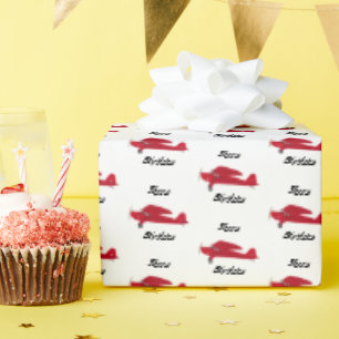 Papier Cadeau Avion rouge vintage Joyeux papier d'enveloppement 