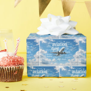 Papier Cadeau Avion volant dans un nuage de mots