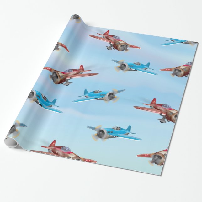 Papier Cadeau Avions de chasse de la Seconde Guerre mondiale (Déroulé)