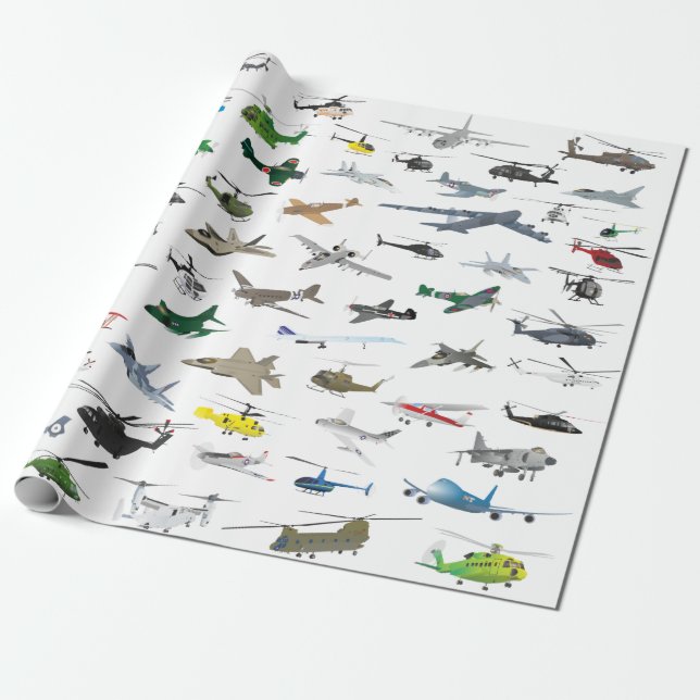 Papier Cadeau Avions et hélicoptères colorés (Déroulé)