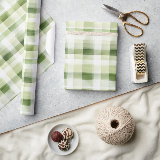 Papier Cadeau Avocado Green Plaid Stripes (Artisanat)