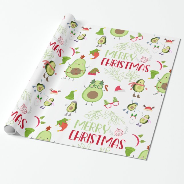 Papier Cadeau Avocado joli Joyeux Noël  (Déroulé)