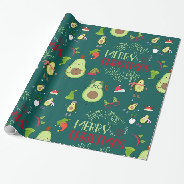 Papier Cadeau Avocado joli Joyeux Noël  (Déroulé)