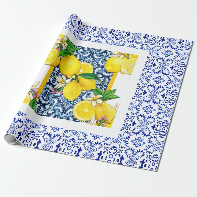 Papier Cadeau Azulejo citron vert tuiles portugaises (Déroulé)