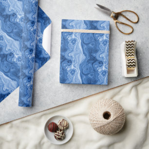 Papier Cadeau Azur Marbré Bleu Cobalt Blanc Motif Artistique Aga