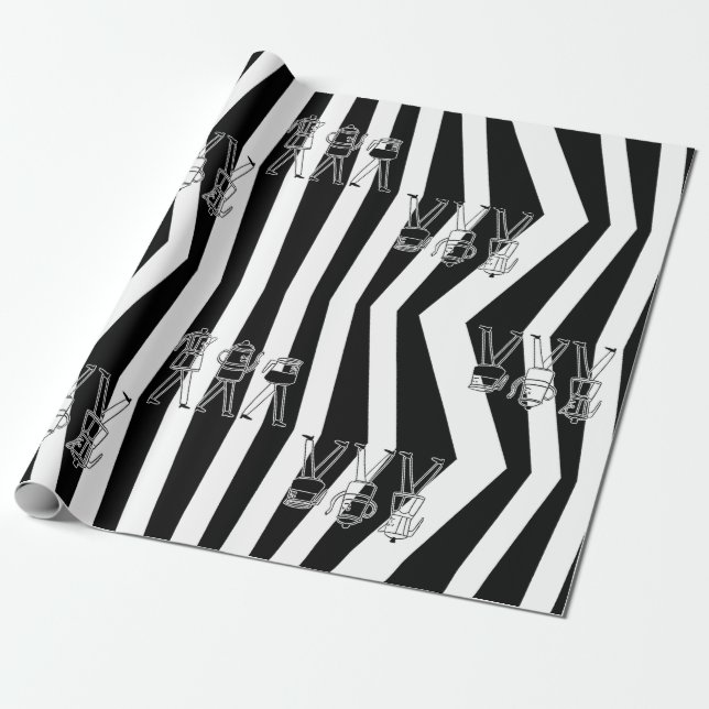 Papier Cadeau B & W Trois Cafetières Café Rayé (Déroulé)