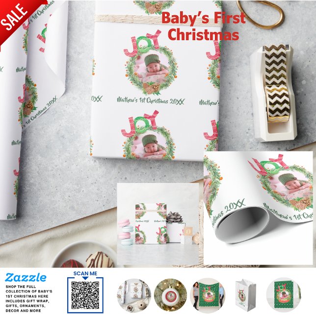 Papier Cadeau Baby 1er Noël PHOTO Wreath Nommée Keepsar (Créateur téléchargé)