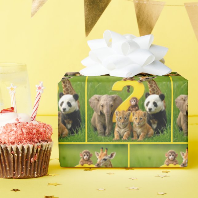 Papier Cadeau Baby African Animals With a Big Number Two (Fête d'anniversaire)
