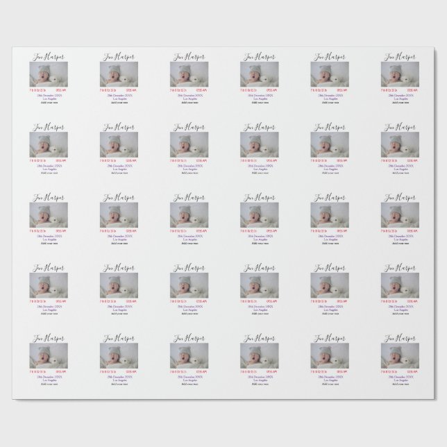 Papier Cadeau Baby birth stats add name place date keepsake memo (Plat)