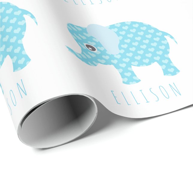 Papier Cadeau Baby Blue Elephants Motif Boys Nom du Baby shower (Coin rond)