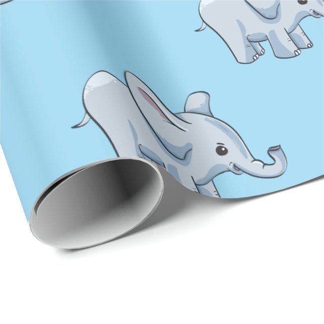 Papier Cadeau Baby Boy Elephants motif, dessins animés animaux d (Coin rond)