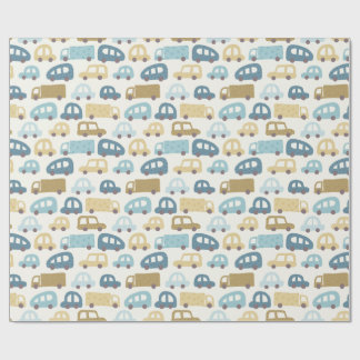 Papier Cadeau Baby Boy Gift Wrap Cars & Trucks | Blue & Beige