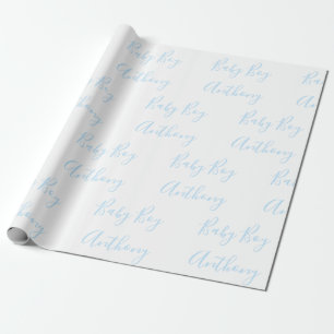 Papier Cadeau Baby Boy Name Blue Script Customisé Enveloppement