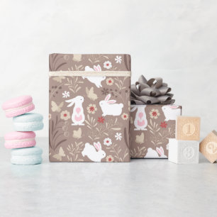 Papier Cadeau Baby Boy Shower Rabbits sur Brown