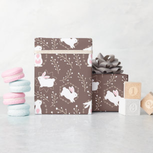Papier Cadeau Baby Boy Shower Rabbits sur Brown