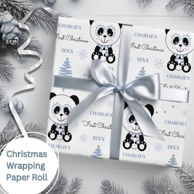 Papier Cadeau Baby Boys First Christmas Panda Bear Bleu (Créateur téléchargé)
