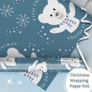 Papier Cadeau Baby Boys First Christmas Polar Bleu Ours