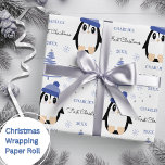 Papier Cadeau Baby Boys First Christmas Winter Penguin Blue<br><div class="desc">Faites leur tout premier Noël spécial avec du papier d'emballage personnalisé avec un manchot d'hiver,  un arbre et des flocons de neige. Mettez facilement à jour le nom et l'année et assurez-vous de consulter ma collection pour plus de choix.</div>