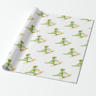 Papier Cadeau Baby Dinosaur T-Rex on the Beach