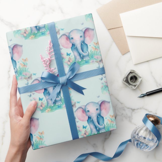 Papier Cadeau Baby Elephant Boy Anniversaire (Cadeaux)