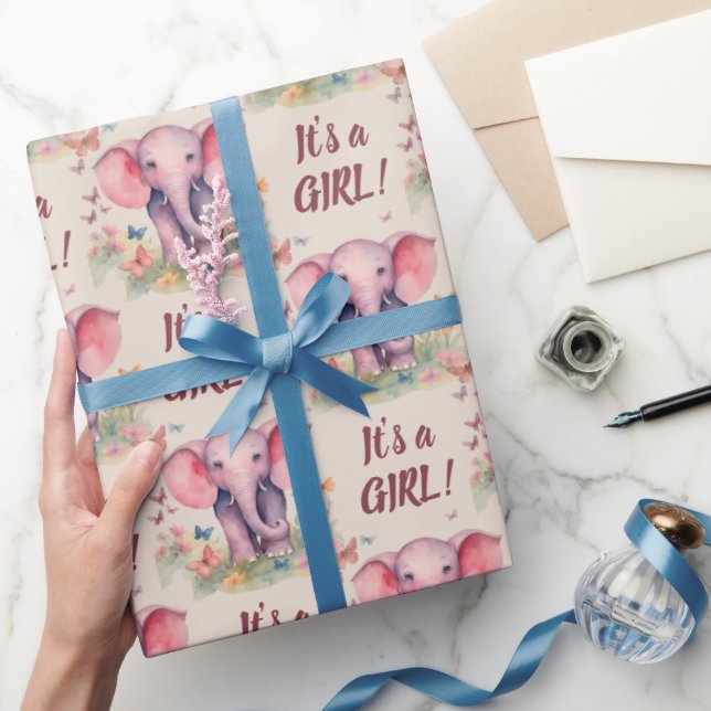 Papier Cadeau Baby Elephant C'est un Baby shower de fille (Cadeaux)