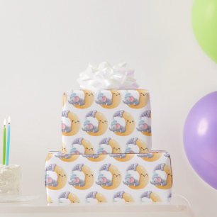 Papier Cadeau Baby éléphant dormant croissant de lune Baby Showe
