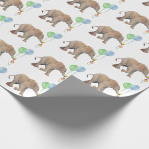Papier Cadeau Baby Elephant green & blue balloon Gift Wrapping