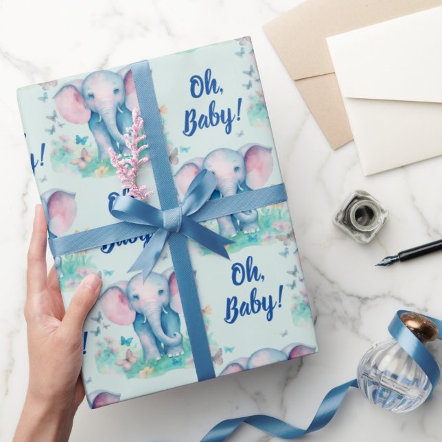 Papier Cadeau Baby Elephant Oh Baby Boy Baby shower (Cadeaux)