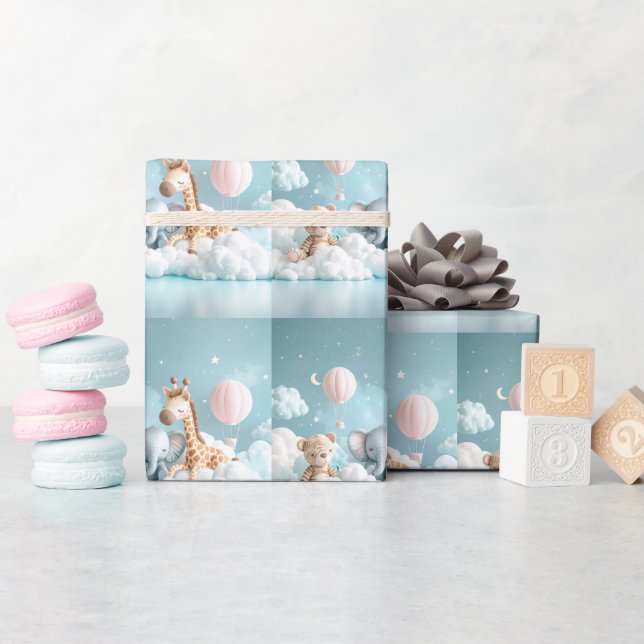 Papier Cadeau Baby Giraffe avec tous ses amis (Baby Shower)