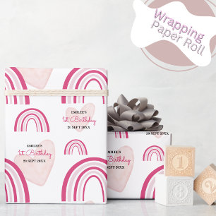 Papier Cadeau Baby Girl Rainbows and Hearts (Hot Pink)