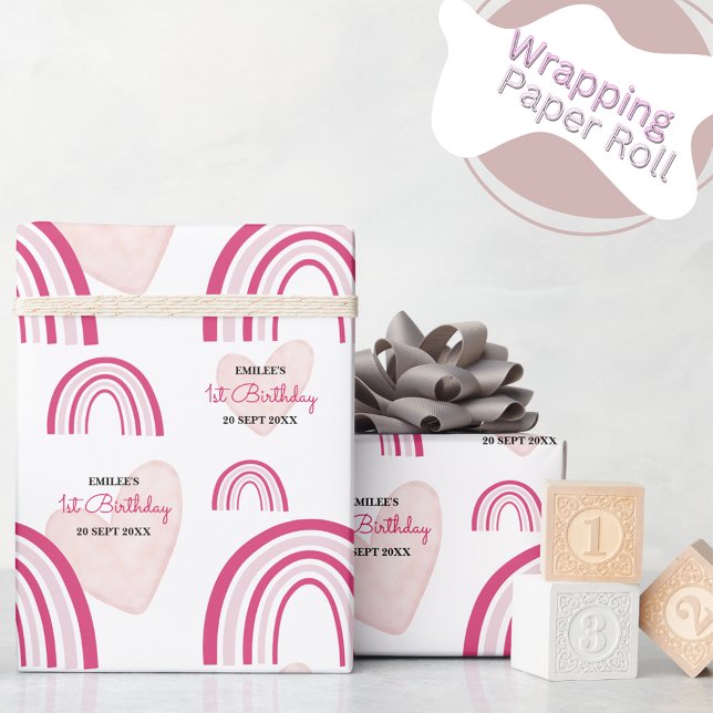 Papier Cadeau Baby Girl Rainbows and Hearts (Hot Pink) (Créateur téléchargé)