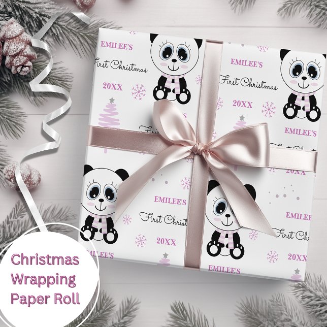 Papier Cadeau Baby Girls First Christmas Panda Bear Rose (Créateur téléchargé)