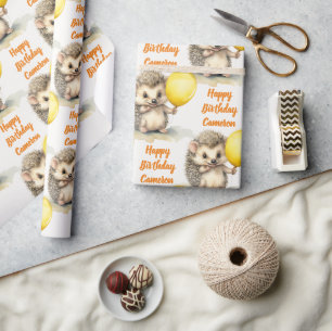 Papier Cadeau Baby Hedgehog Genre Neutre Personnalisé Anniversai