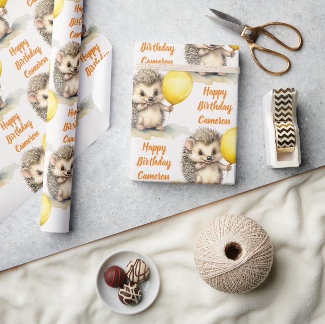 Papier Cadeau Baby Hedgehog Genre Neutre Personnalisé Anniversai (Artisanat)