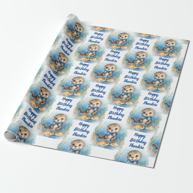 Papier Cadeau Baby Otter Boy Personnalisé (Déroulé)