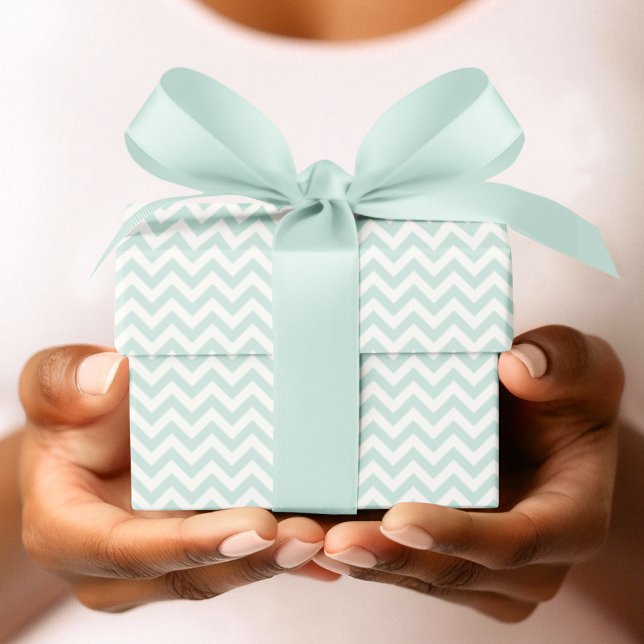 Papier Cadeau Baby shower à la menthe et blanc Chevron (Cute Mint and White Chevron Stripes Pattern for Baby. Elegant Pastel Mint & White Zigzag Lines.)