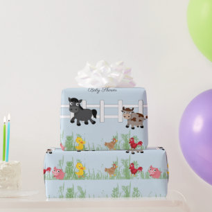 Papier Cadeau Baby shower agricole mignon, BlueCustom