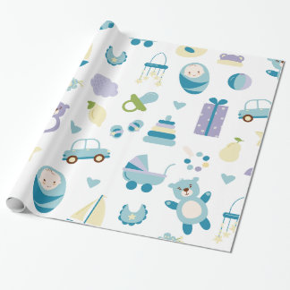 Papier Cadeau Baby shower blanc et bleu