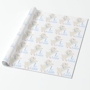 Papier Cadeau Baby shower bleu doux d'agneau