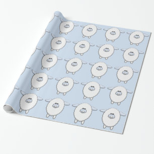 Papier Cadeau Baby shower bleu doux de moutons